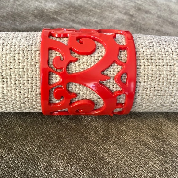 Red Carved Lucite Cuff Bracelet - Picture 1 of 4